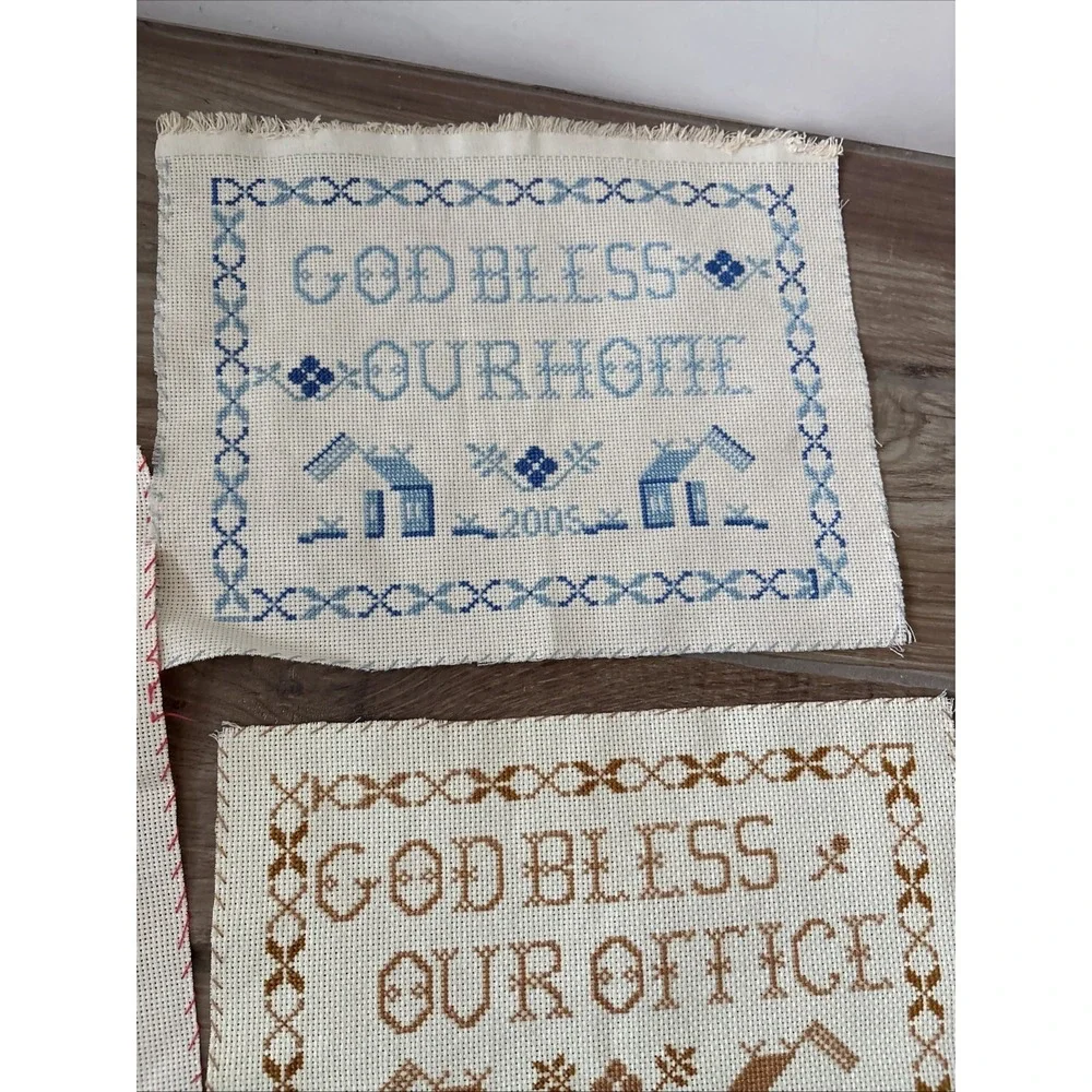 Lot‎ Of 3 Antique cross stitch samplers God Bless Our Home/office Homemade